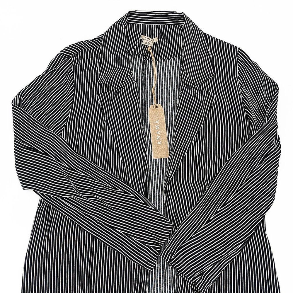 Anama USA Long Open Blazer Womens Medium Stripe Boho Lightweight Business Casual - Picture 3 of 5